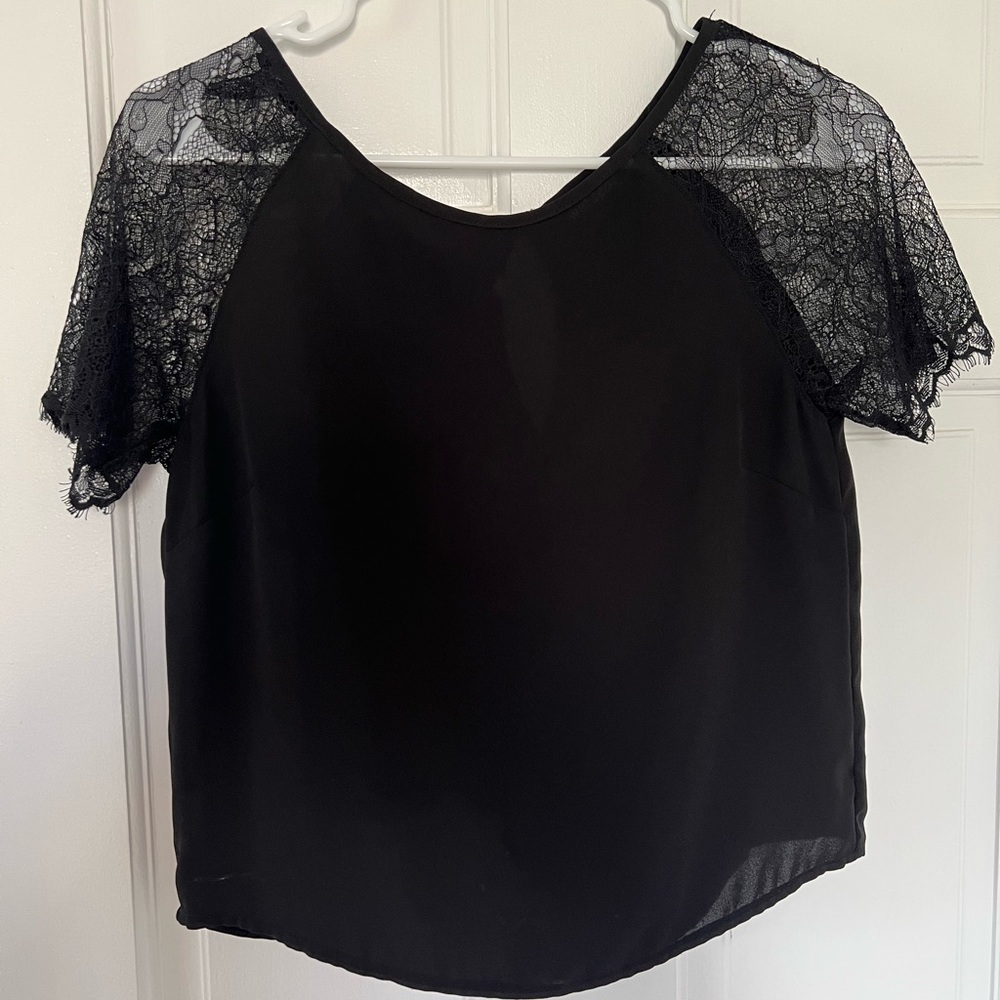 Black lace short sleeve shirt